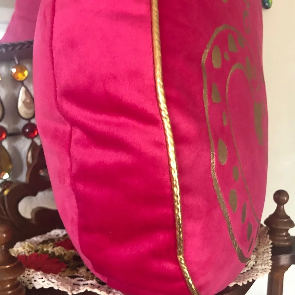 NWT Juicy Couture Hot Pink & Gold Leopard Heart Accent Pillow